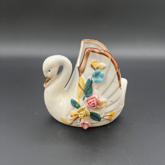 Vintage Swan Toothpick holder Hand Painted Ceramic Porcelain - Picture 1 of 6